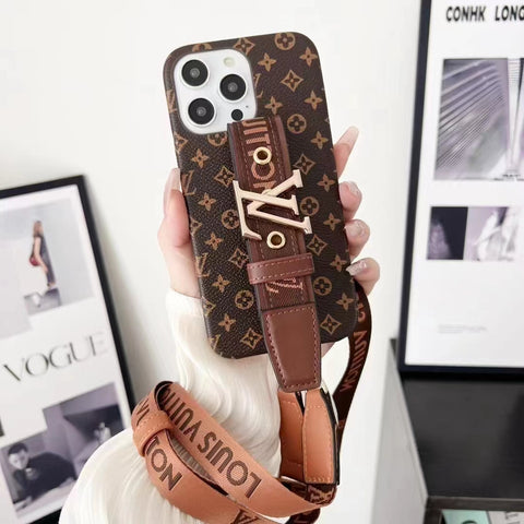 Luxury wrist strap Leather  phone case for iphone