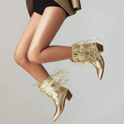 New Fashion Pointed tassel sequins short boots