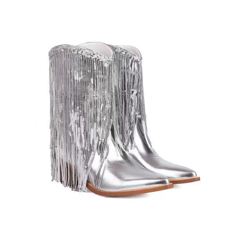 New Fashion Pointed tassel sequins short boots