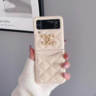 Luxury CC Diamond leather  phone case For Samsung Z flip