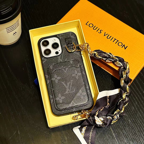 Luxury  Leather card  Scarf chain phone case for iphone