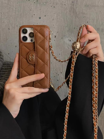 New Luxury Leather Insert card chain phone case for iPhone