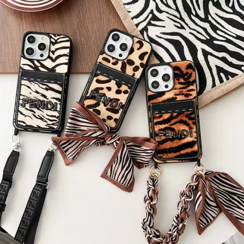 Luxury Leopard print cortex Insert card phone case for iPhone