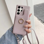 Leather Card Holder  Makeup mirror phone case For samsung S24