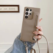 Leather Card Holder  Makeup mirror phone case For samsung S24