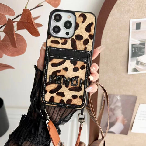 Luxury Leopard print cortex Insert card phone case for iPhone