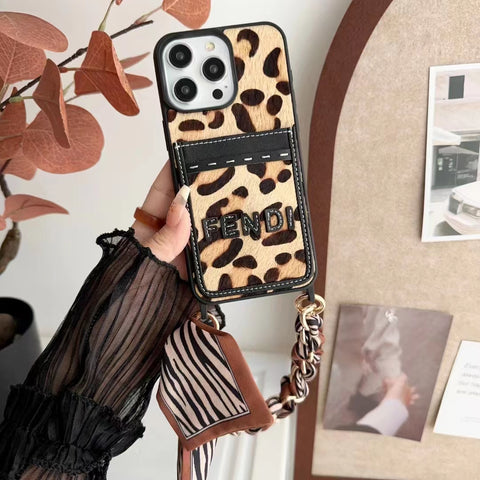 Luxury Leopard print cortex Insert card phone case for iPhone