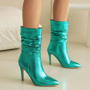 New Fashion Pointed golden fold High Heel Short Boots