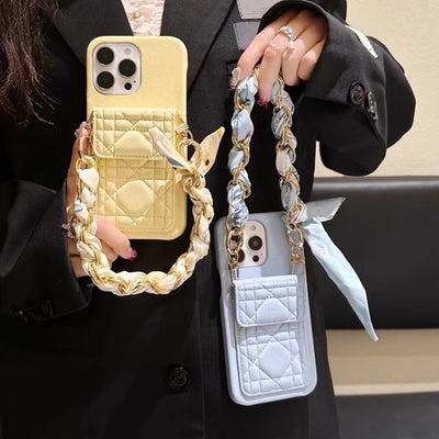 Luxury Leather card Scarf chain  phone case for iphone