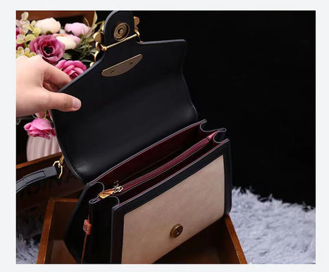 New fashion Retro contrasting colors cowhide Handbag