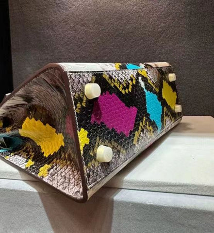 New Luxury Colorful snake pattern cowhide Handbag