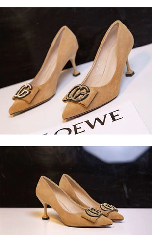 2023 GC Retro velvet pointed toe high heels