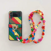 Samsung foldable flip phone case+wooden rainbow crossbody chain