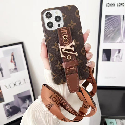 Luxury wrist strap Leather  phone case for iphone