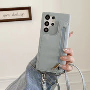 Leather Card Holder  Makeup mirror phone case For samsung S24