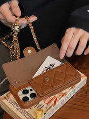 New Luxury Leather Insert card chain phone case for iPhone