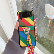 Samsung foldable flip phone case+wooden rainbow crossbody chain