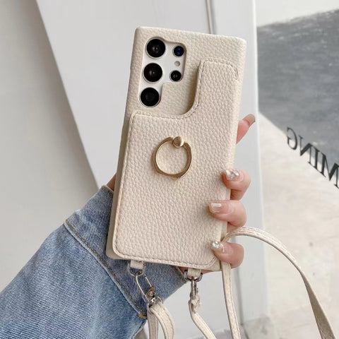 Leather Card Holder  Makeup mirror phone case For samsung S24