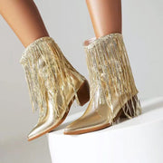 New Fashion Pointed tassel sequins short boots