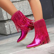 New Fashion Pointed tassel sequins short boots