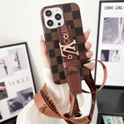 Luxury wrist strap Leather  phone case for iphone