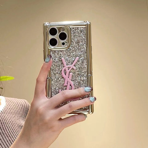 Fashion Sparkling powder invisible bracket phone case for iPhone