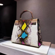 New Luxury Colorful snake pattern cowhide Handbag