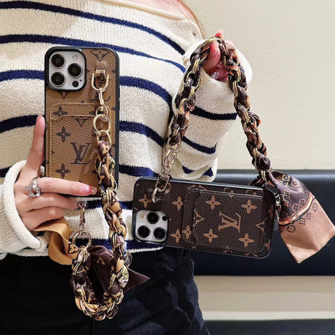 Luxury  Leather card  Scarf chain phone case for iphone