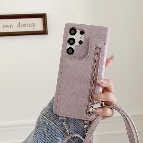 Leather Card Holder  Makeup mirror phone case For samsung S24