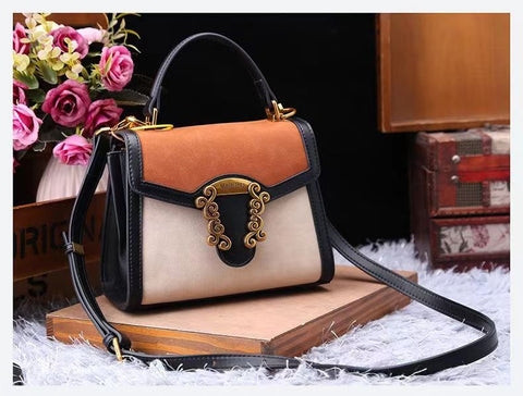 New fashion Retro contrasting colors cowhide Handbag