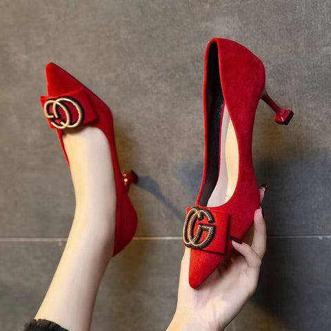 2023 GC Retro velvet pointed toe high heels