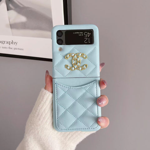 Luxury CC Diamond leather  phone case For Samsung Z flip