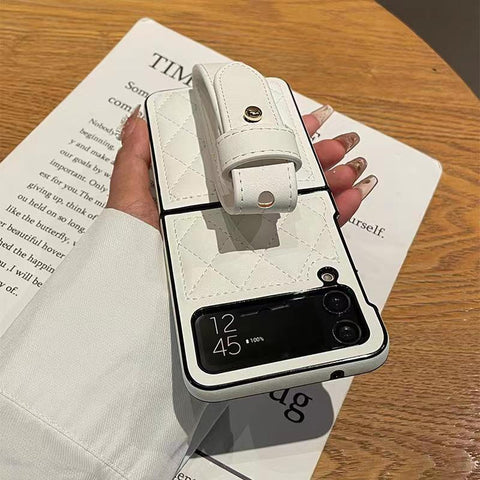 Luxury leather wrist strap phone case For Samsung Z flip