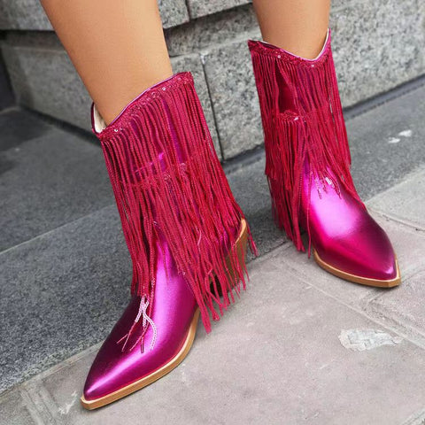 New Fashion Pointed tassel sequins short boots