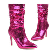 New Fashion Pointed golden fold High Heel Short Boots