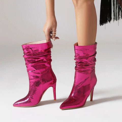 New Fashion Pointed golden fold High Heel Short Boots