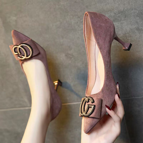 2023 GC Retro velvet pointed toe high heels