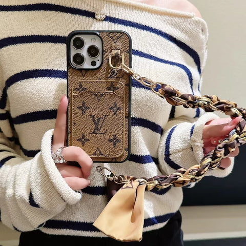 Luxury  Leather card  Scarf chain phone case for iphone