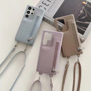 Leather Card Holder  Makeup mirror phone case For samsung S24