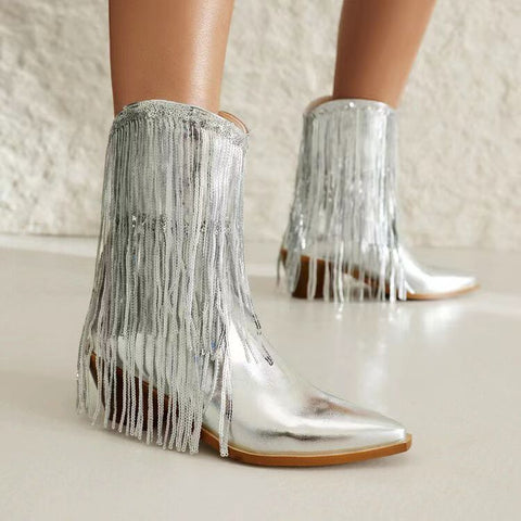 New Fashion Pointed tassel sequins short boots