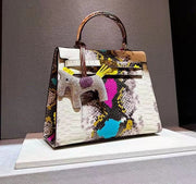 New Luxury Colorful snake pattern cowhide Handbag