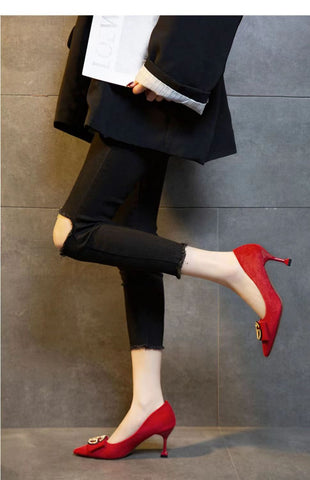 2023 GC Retro velvet pointed toe high heels