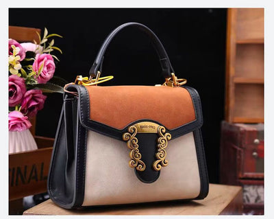 New fashion Retro contrasting colors cowhide Handbag