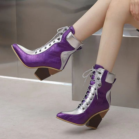 New Fashion Pointed Colored High Heel Short Boots