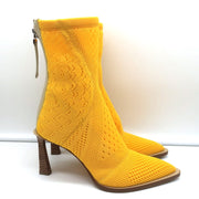 Fendi FFrame Jacquard Mesh Knit Ankle Boots Yellow Size 36 Pointed Toe Heel