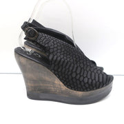 Calleen Cordero Platform Wedge Sandals Felipa Black Snake-Print Leather Size 6