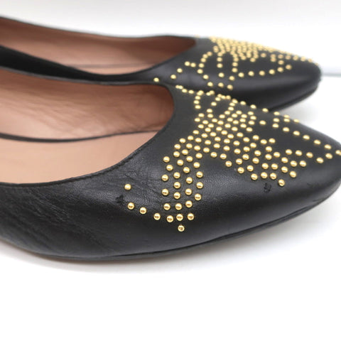 Chloe Susanna Studded Ballet Flats Black Leather Size 39