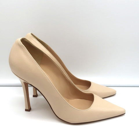 Manolo Blahnik Para Pumps Nude Leather Size 38.5 Pointed Toe Heels