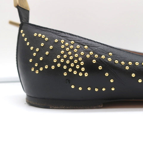 Chloe Susanna Studded Ballet Flats Black Leather Size 39