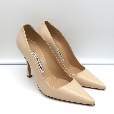 Manolo Blahnik Para Pumps Nude Leather Size 38.5 Pointed Toe Heels